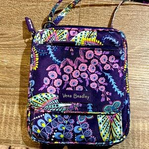 Vera Bradley nylon crossbody purse. Purple, pink floral pattern.